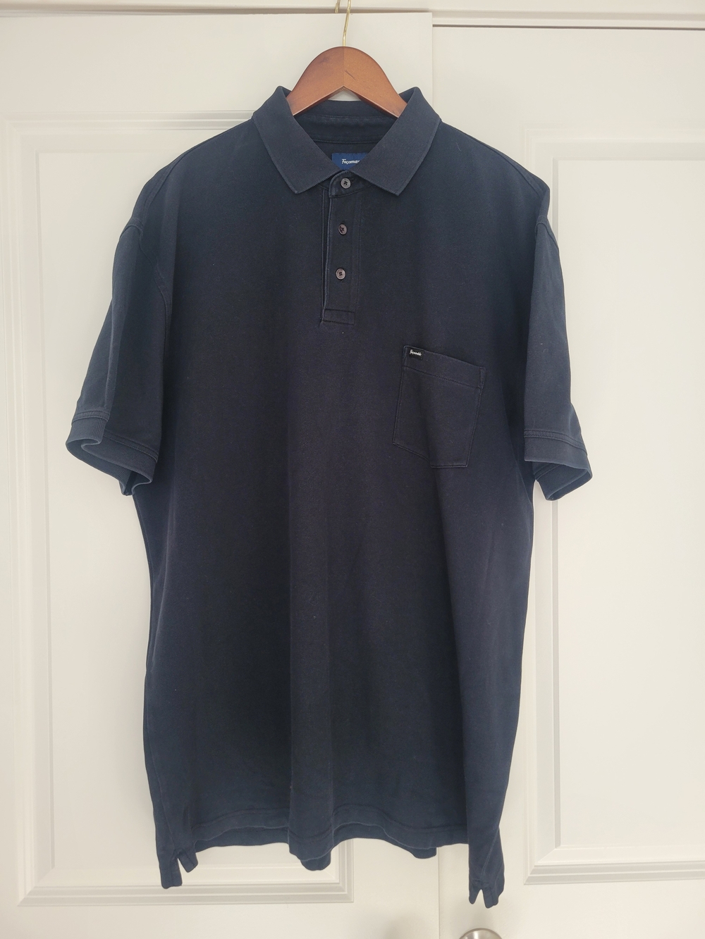 Faconnable Black Short-Sleeve Polo with Chest Pocket